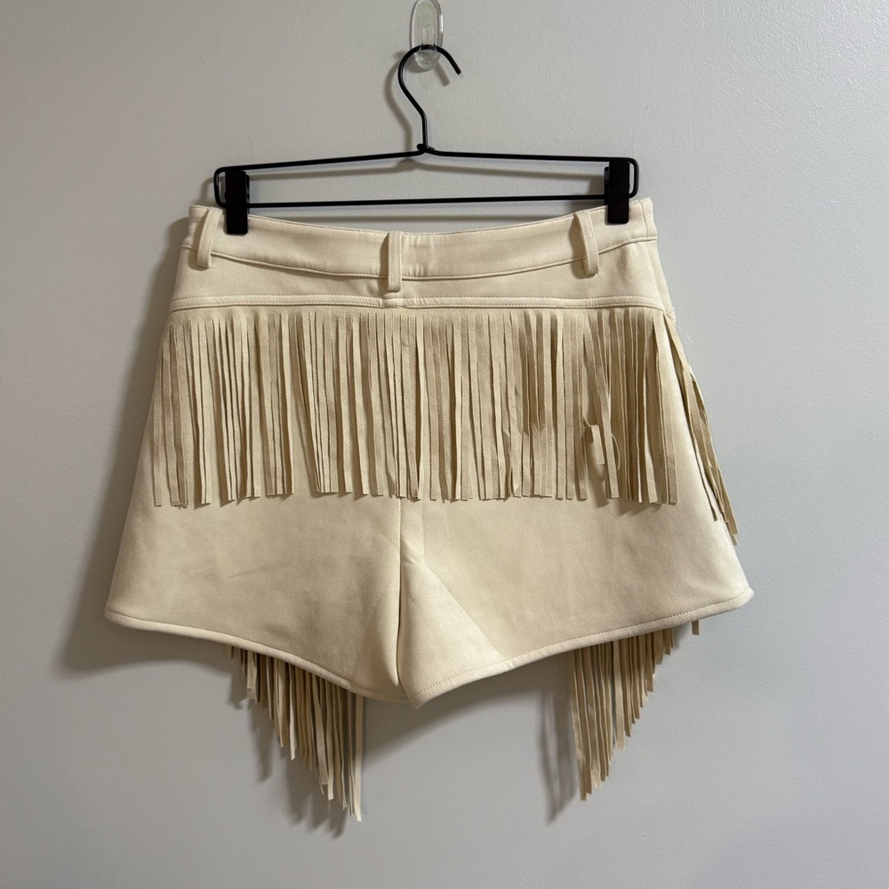 Fringe High-Waist Cream Women's Shorts - Picture 5 of 10